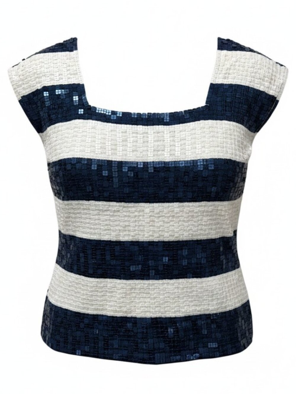 Dana Buchman Navy Blue and White Sequin Sleeveless top ~ Size Small